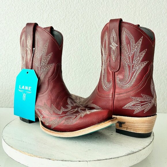 Lane LEXINGTON Womens Cowboy Bootie 6.5 Red Western Cowgirl Short Ankle Boots - Picture 1 of 11